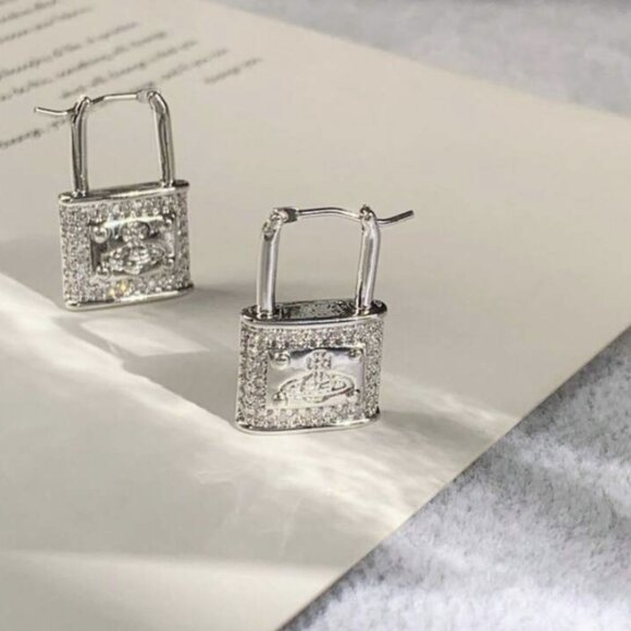 Vivienne Westwood Vintage Silver Lock Earrings with Crystal Accents - Picture 3 of 5